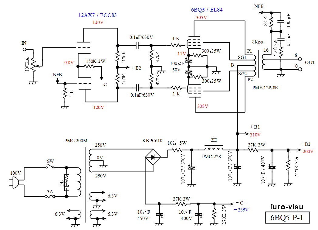 ６ＢＱ５プッシュプルアンプ製作例（フロービス）